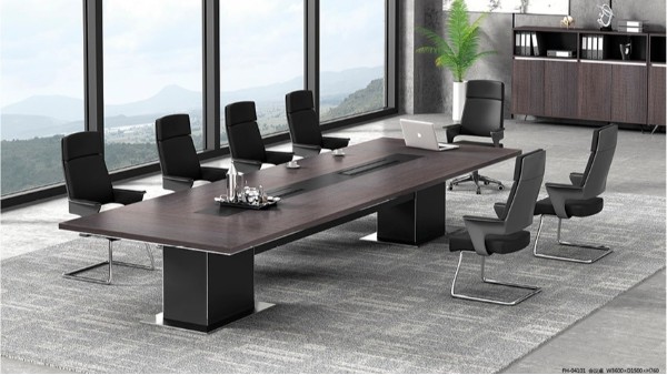 現代時尚長條10人實木油漆會議桌