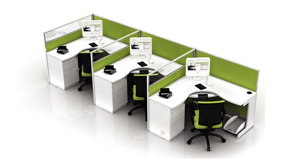 綠色環保三人轉角員工屏風辦公桌